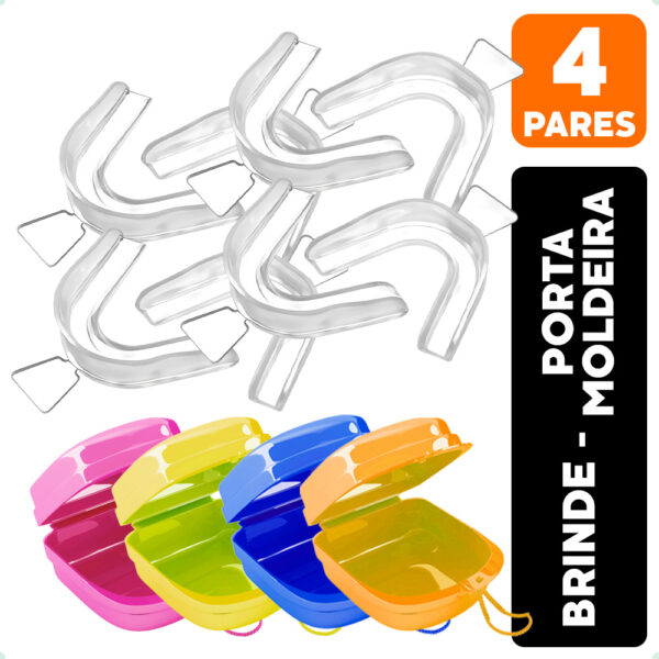 Moldeira Para Clareamento Dental Silicone 4 Pares + Estojos
