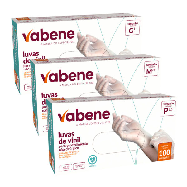 Luva de Vinil Profissional Sem Pó 100 Unidades Vabene