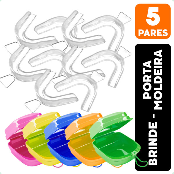 Moldeira Para Clareamento Dental Silicone 5 Pares + Estojos