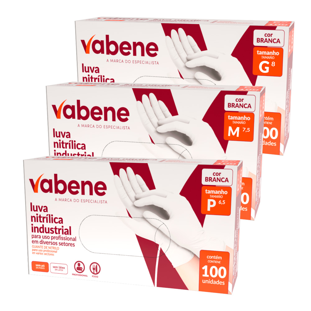 b8687c55ad4ccd0236f2c60f1dde4ad4.jpg Luva Nitrílica Profissional Branco Sem Pó 100 Unidades Vabene - Imagem 1