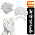 Kit 350 Máscaras Descartáveis + Luvas Nitrilo + Toucas Branco