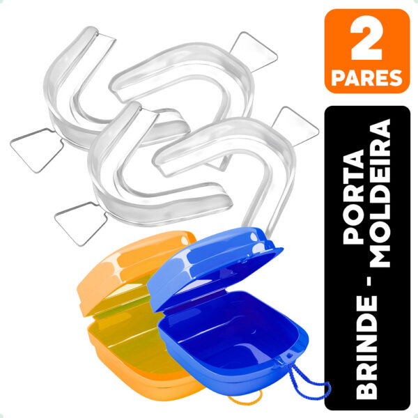 Moldeira Para Clareamento Dental Silicone 2 Pares + Estojos